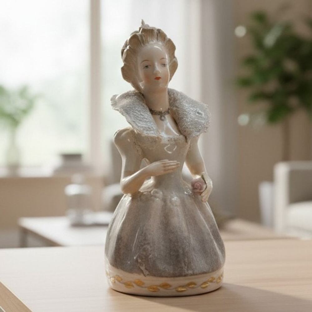 Vintage 1940s Cordey Porcelain Lady Figurine Floral Dress Elegant Statue 10”